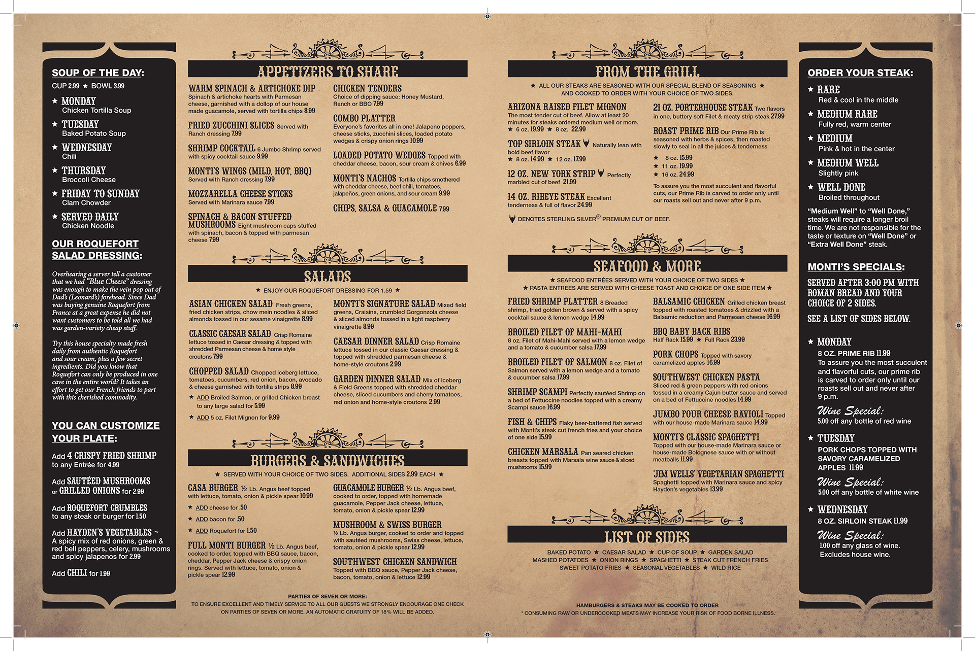 Monti's Menu Design 2010